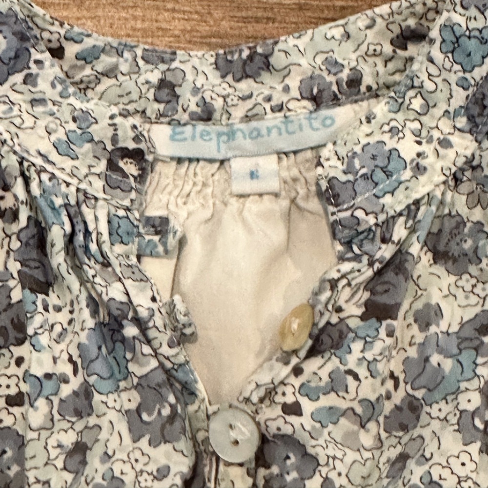 Elephantito Girls 6 Blue and Gray Floral Long Sleeve Button Ruffle Dress - Picture 2 of 5
